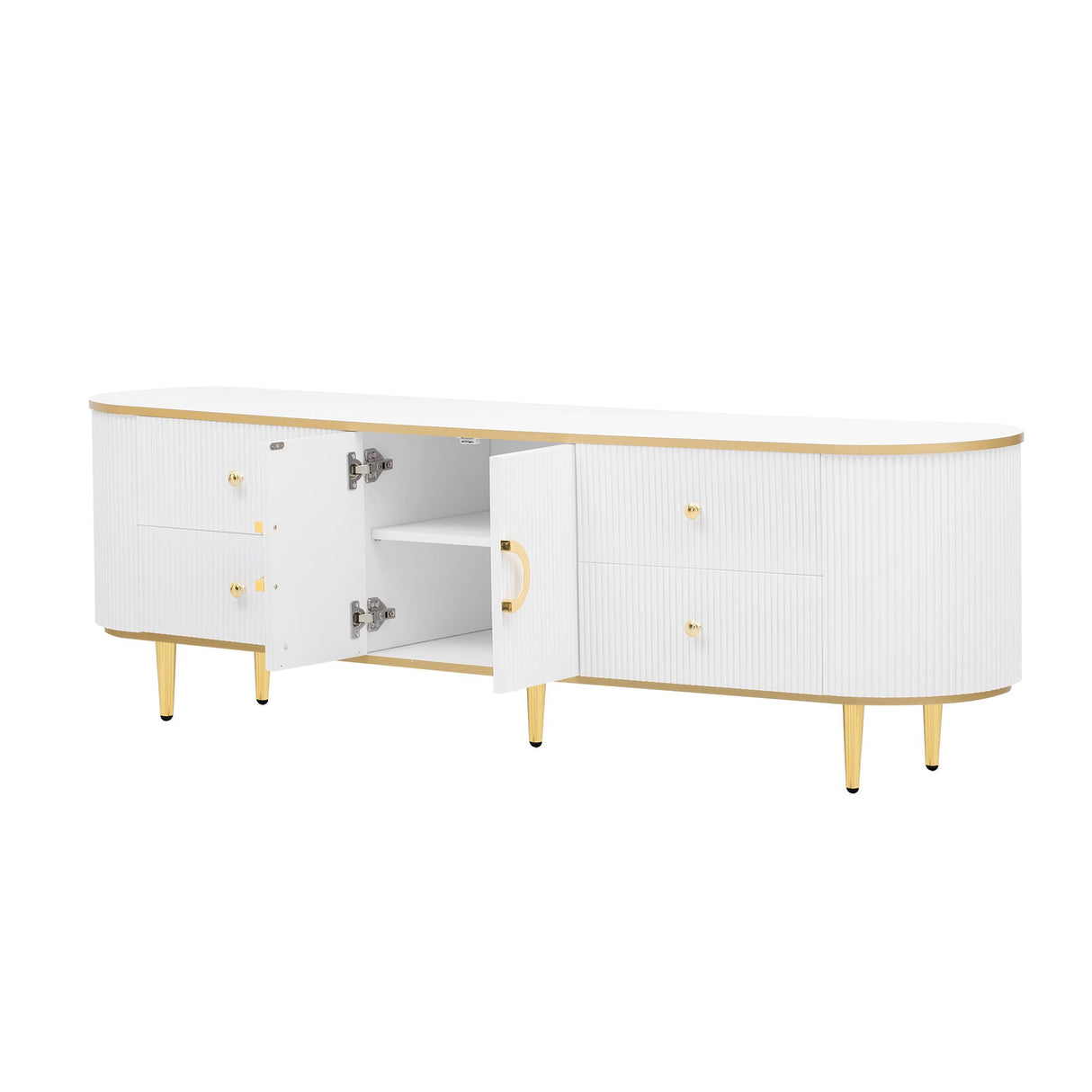 Modern TV Stand For TVs Up To 80", Entertainment Center With 4 Drawers And 1 Cabinet, Wood TV Console Table With And Handles For Living Room - White
