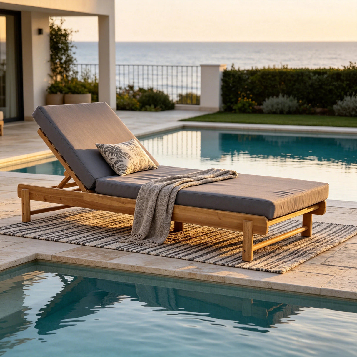 Light Teak Acacia Wood Chaise Lounge Set