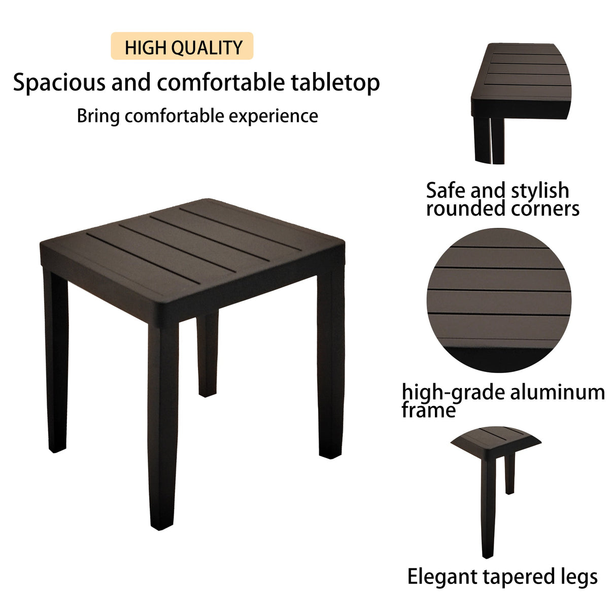 3PC Outdoor Aluminum Patio Furniture Chaise Lounge Set, 2 Chaise & 1 End Table with Modern Tapered Feet, Pneumatic Adjustable Backrest for Effortless Reclining, Wheels, Sunbrella Cushion, Ember Black