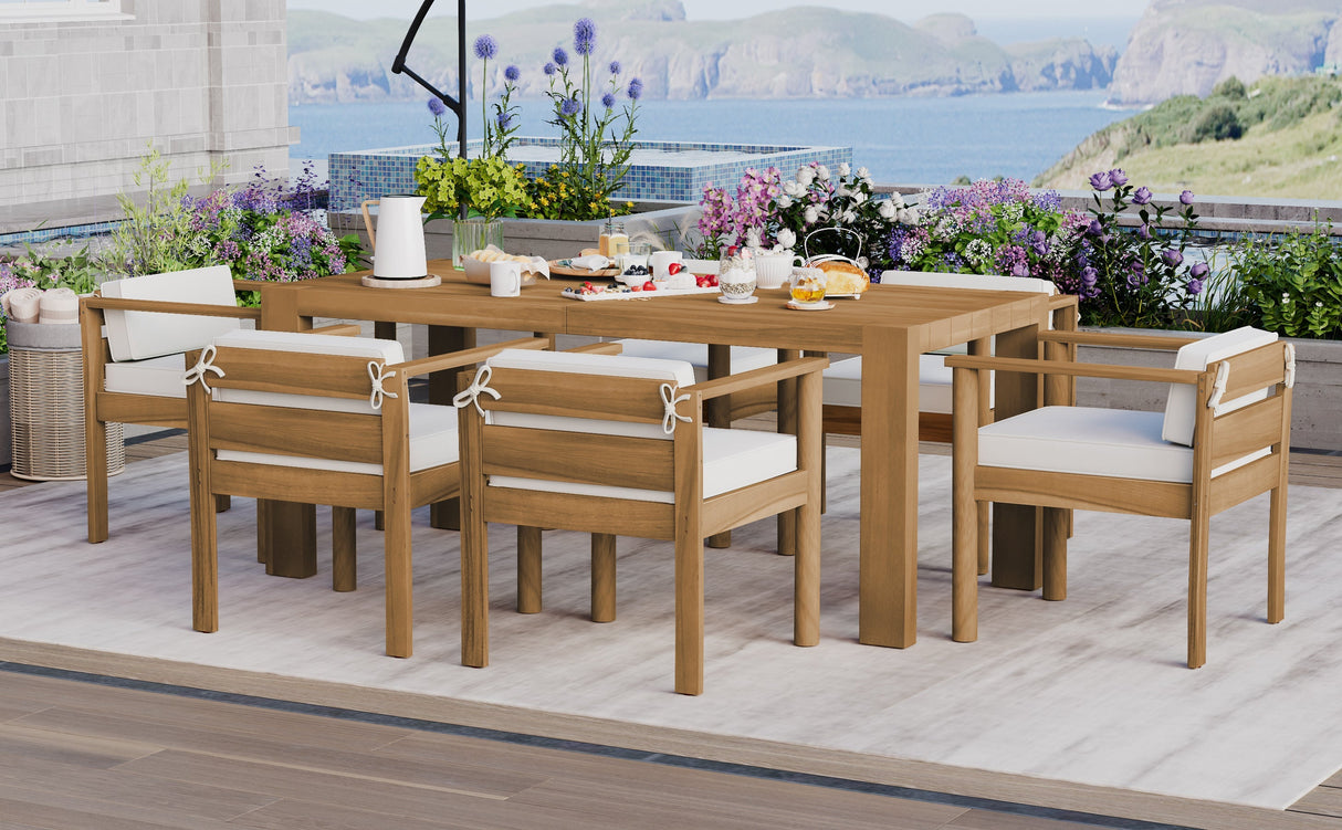 TREXM 7-Piece Patio Dining Table Set for 6,Outdoor Furniture Sets with 72.8'Rectangle Table,Patio Table and Chairs Set with Removable Cushions for Backyard,Garden,Poolside(Light Teak+Beige Cushion)