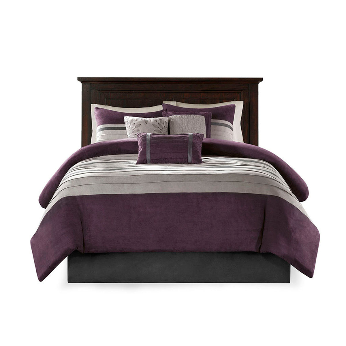 7 PC Pieced Faux Suede Comforter Set Purple Queen