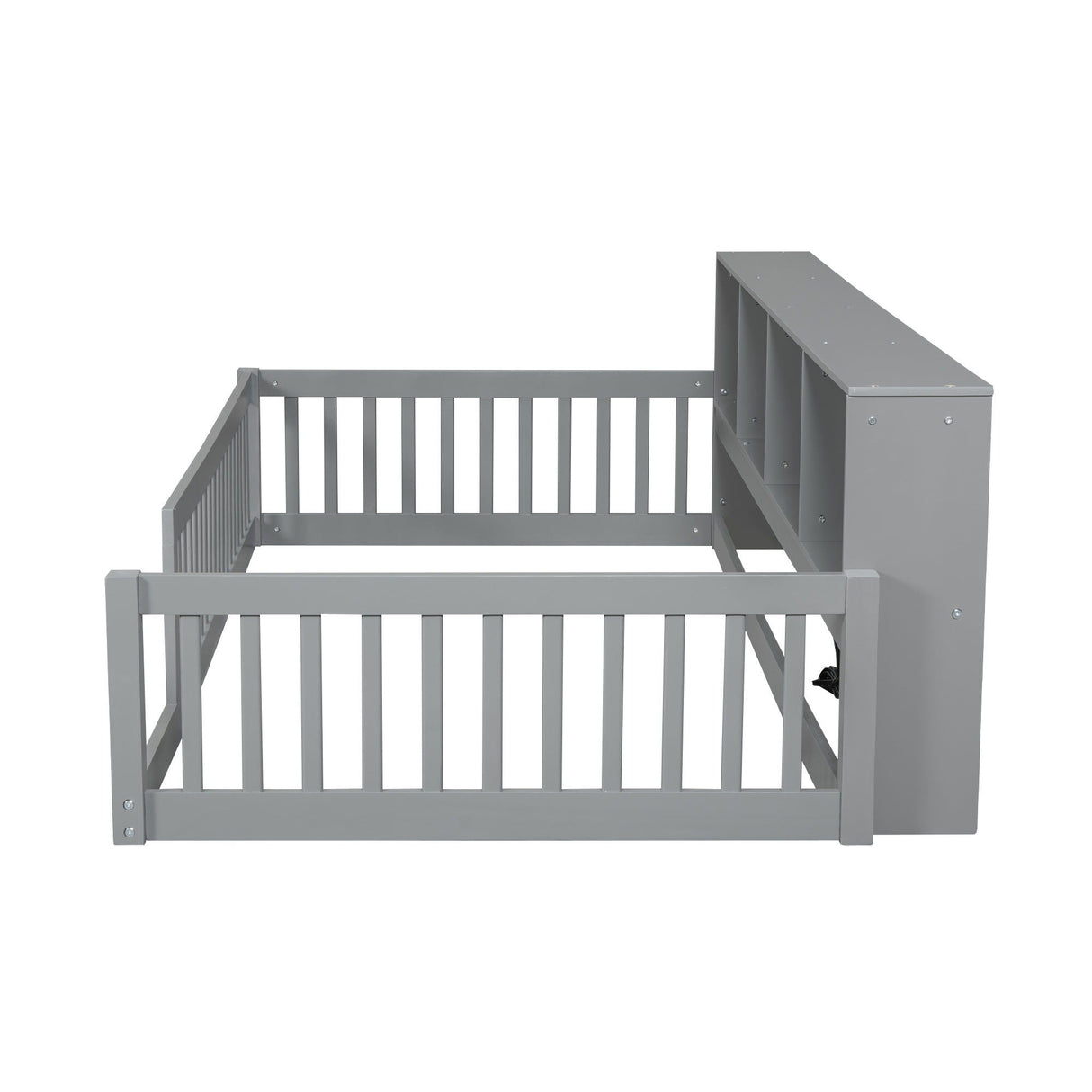 Twin Long Floor Bed With Storage Cabinets And USB Ports - Gray