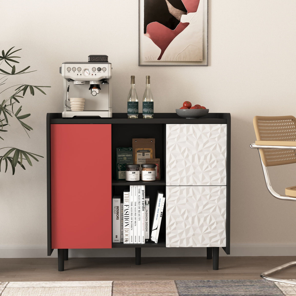 Modern Sideboard Buffet Cabinet With Doors And Unique Panel Styling