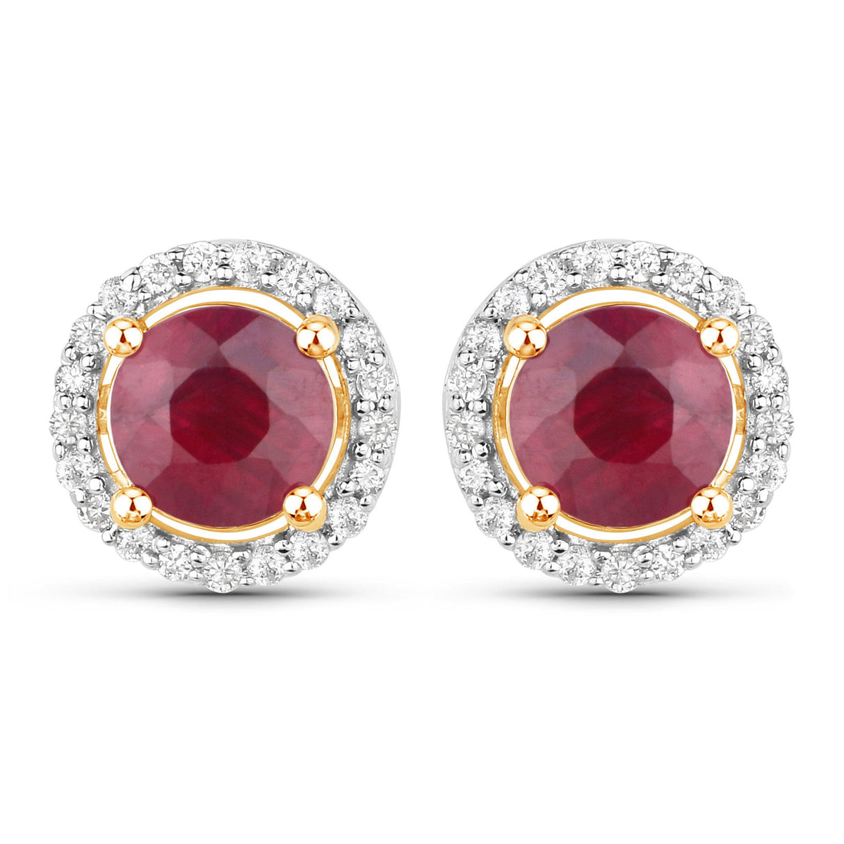 1.22 Carat Genuine Ruby and White Diamond 14K Yellow Gold Earrings
