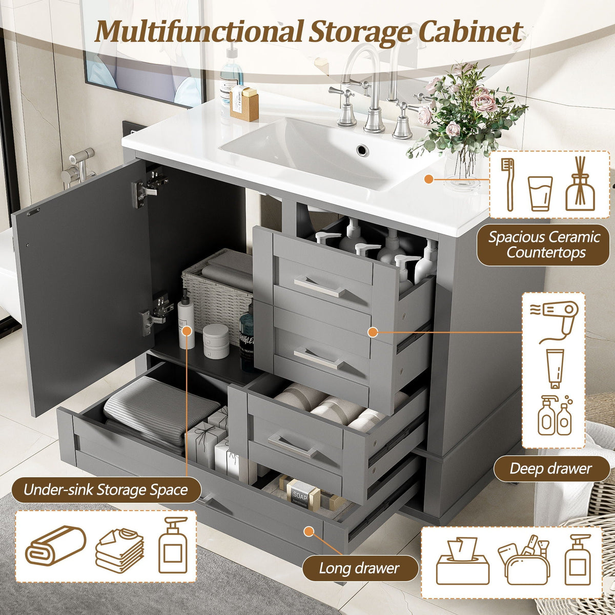 Traditional Bathroom Vanity Set With Soft Close Doors
