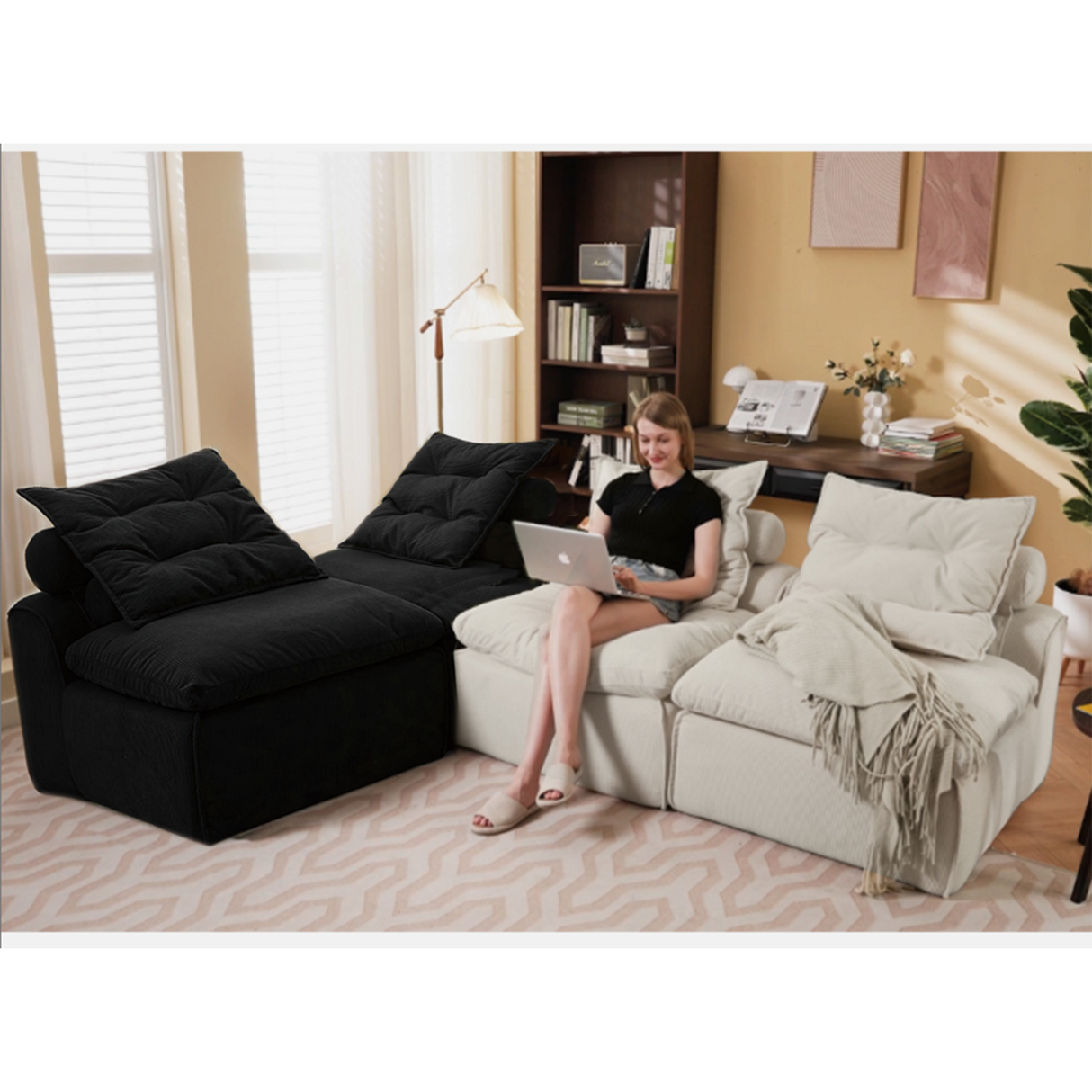 Modular Sofa,No Armrests- Beige, Black