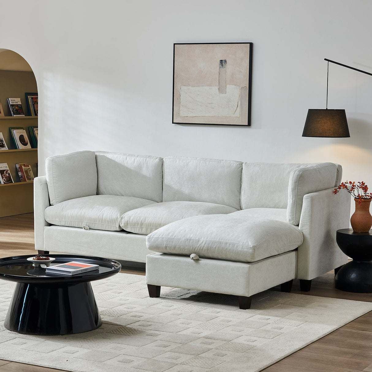 96.5" Sectional Couch for Living Room, Upholstered Soft Chenille Fabric Sofa