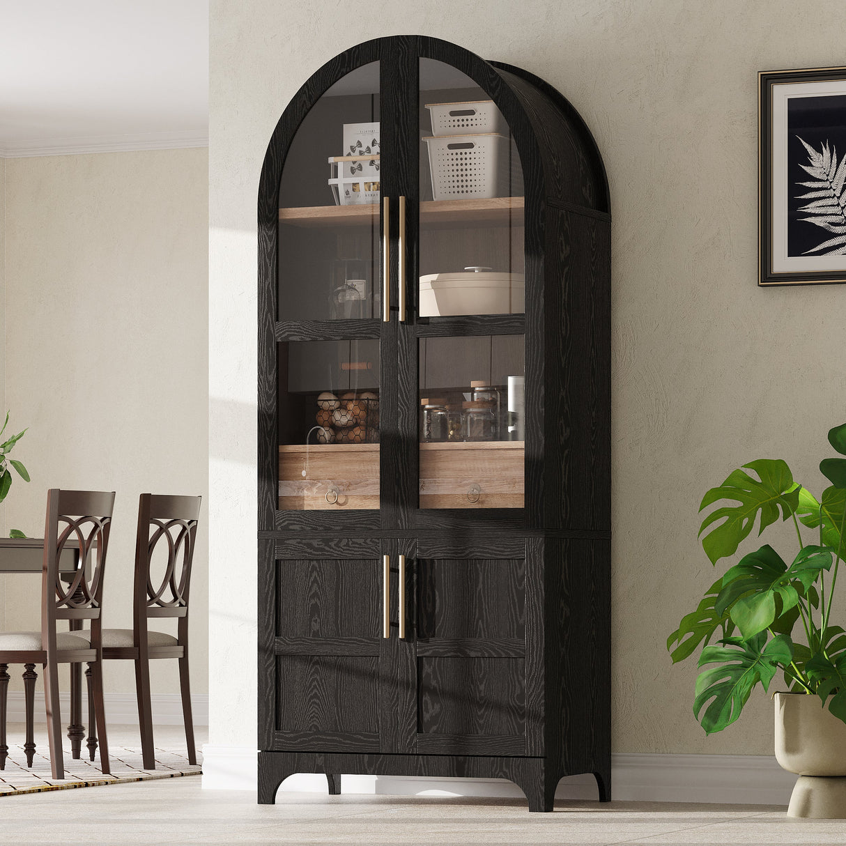 K&K 71" Tall Arched Kitchen Pantry Cabinet