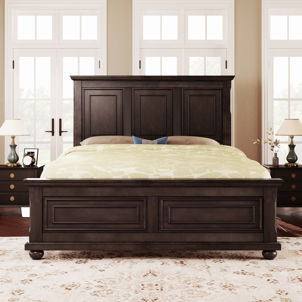 Traditional Town and Country Style Pinewood Vintage Tall Headboard King Bed Frame