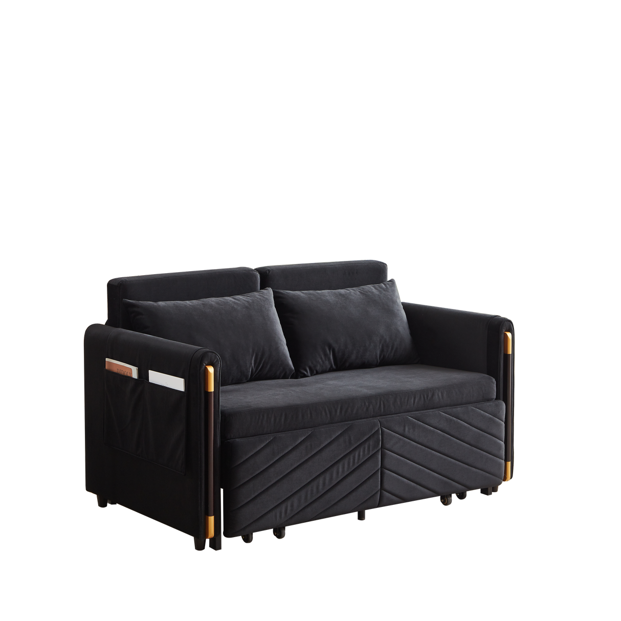 Conway Convertible Velvet Loveseat Sleeper with Arm Storage and Adjustable Back