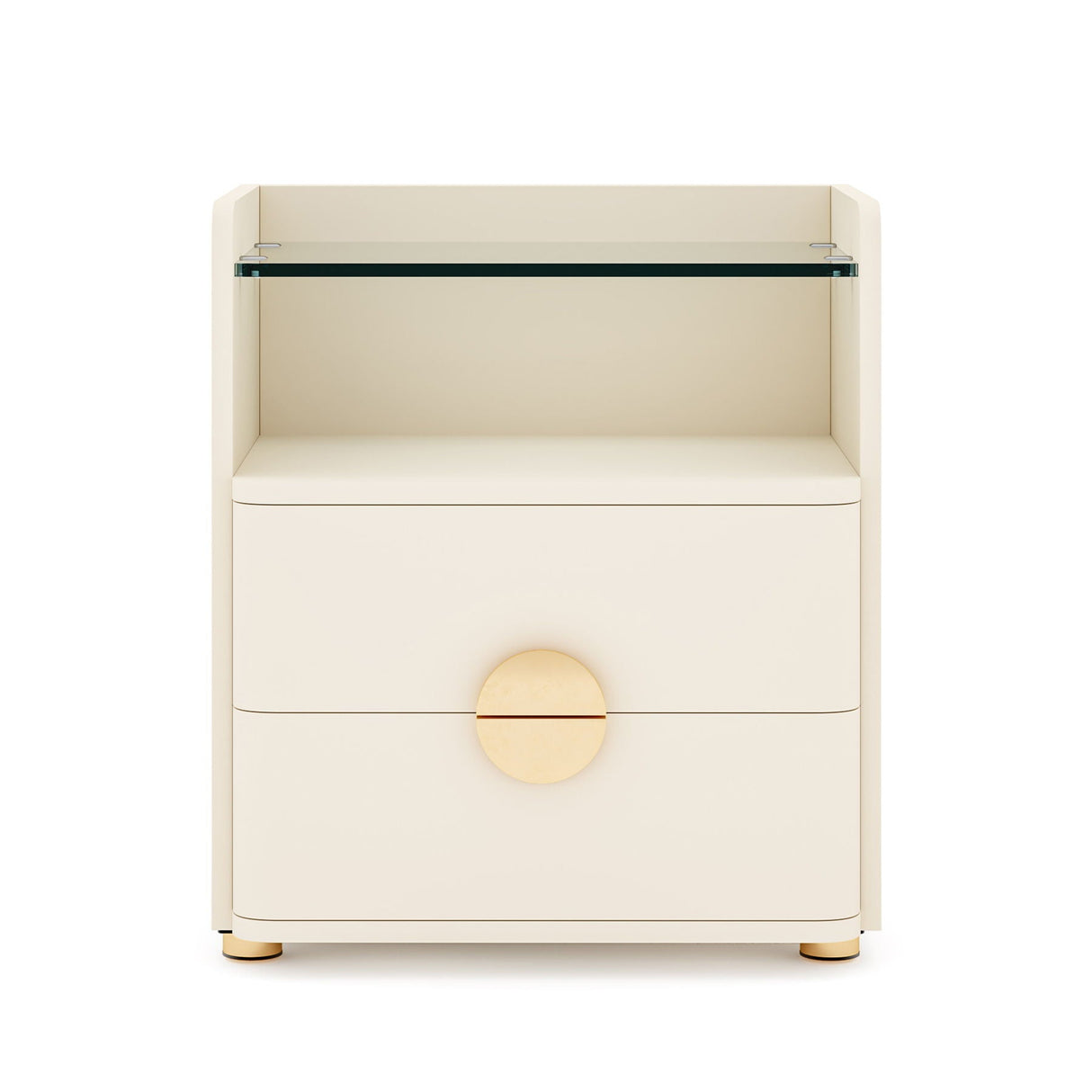 2 Drawer Nightstand With Open Shelf, Bedside Table - Beige