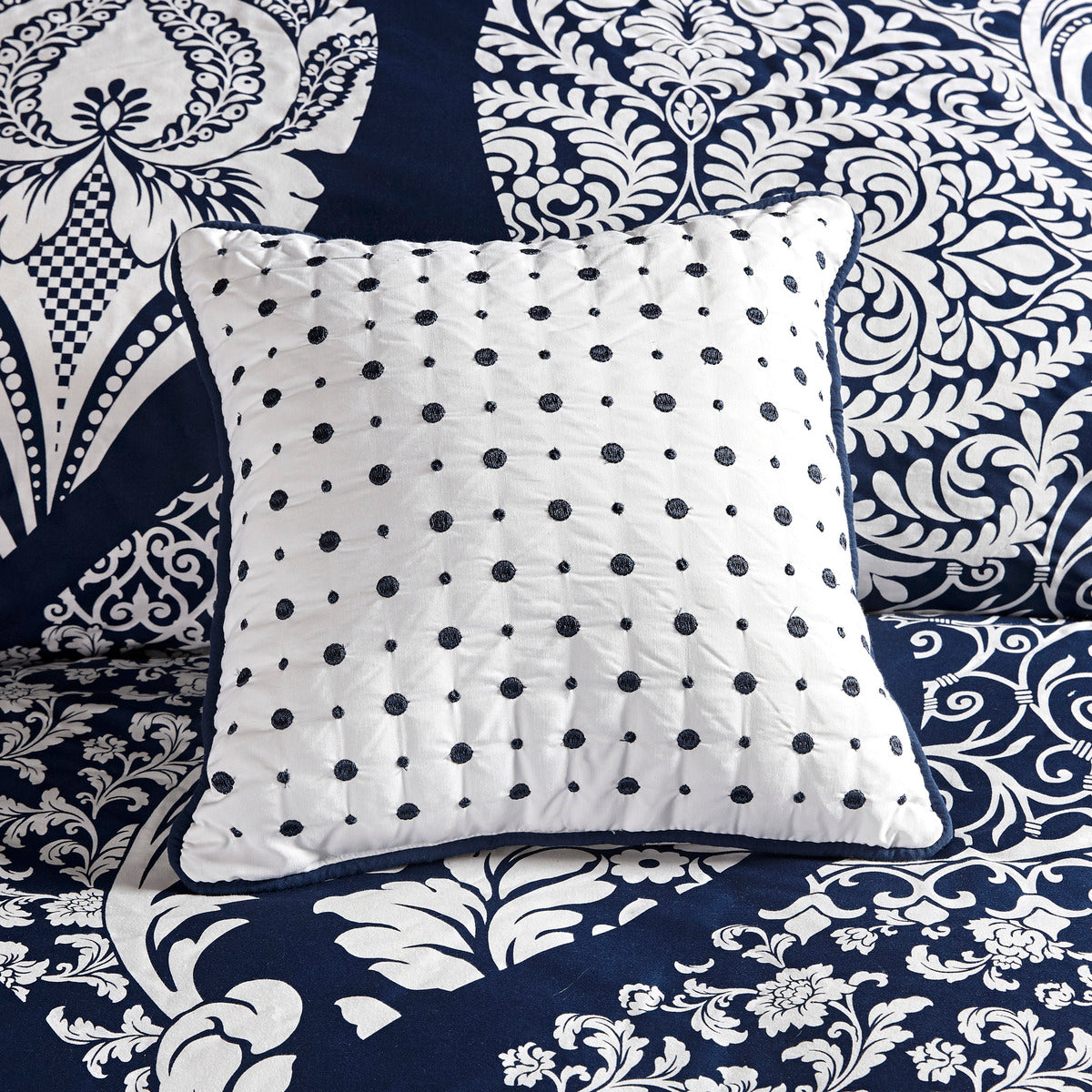 7 Piece Cotton Printed Comforter Set - Indigo - Cal King