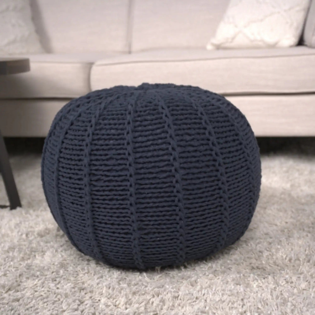 Bordeaux Knitted Cotton Round Pouf Ottoman and Floor Cushion