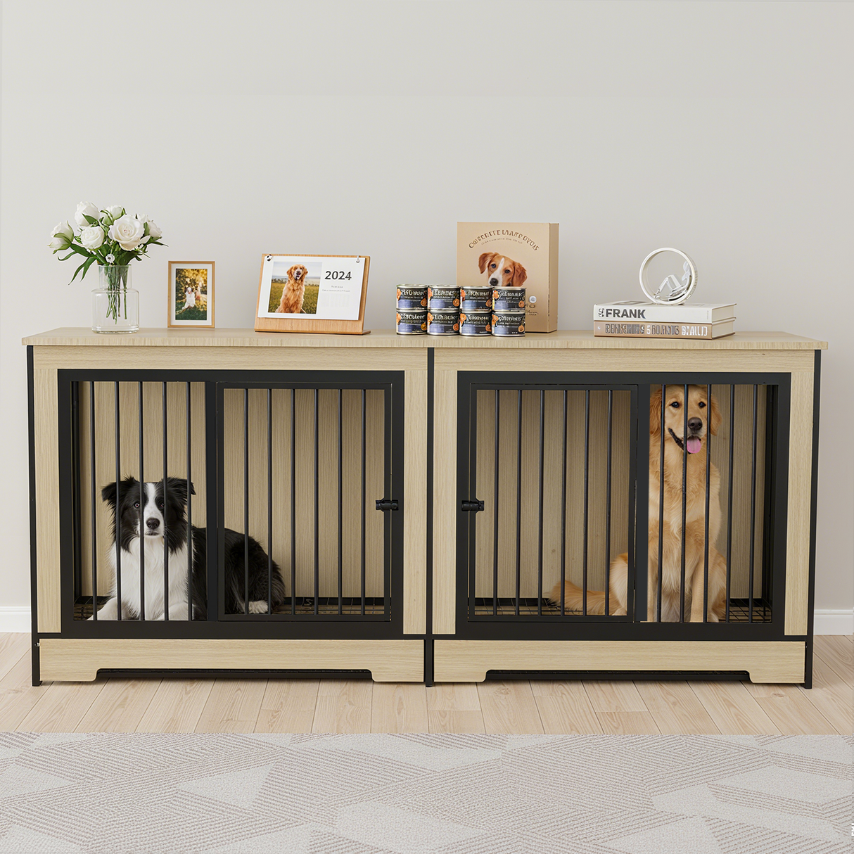 Dog Crate Furniture with Two Combined Rooms