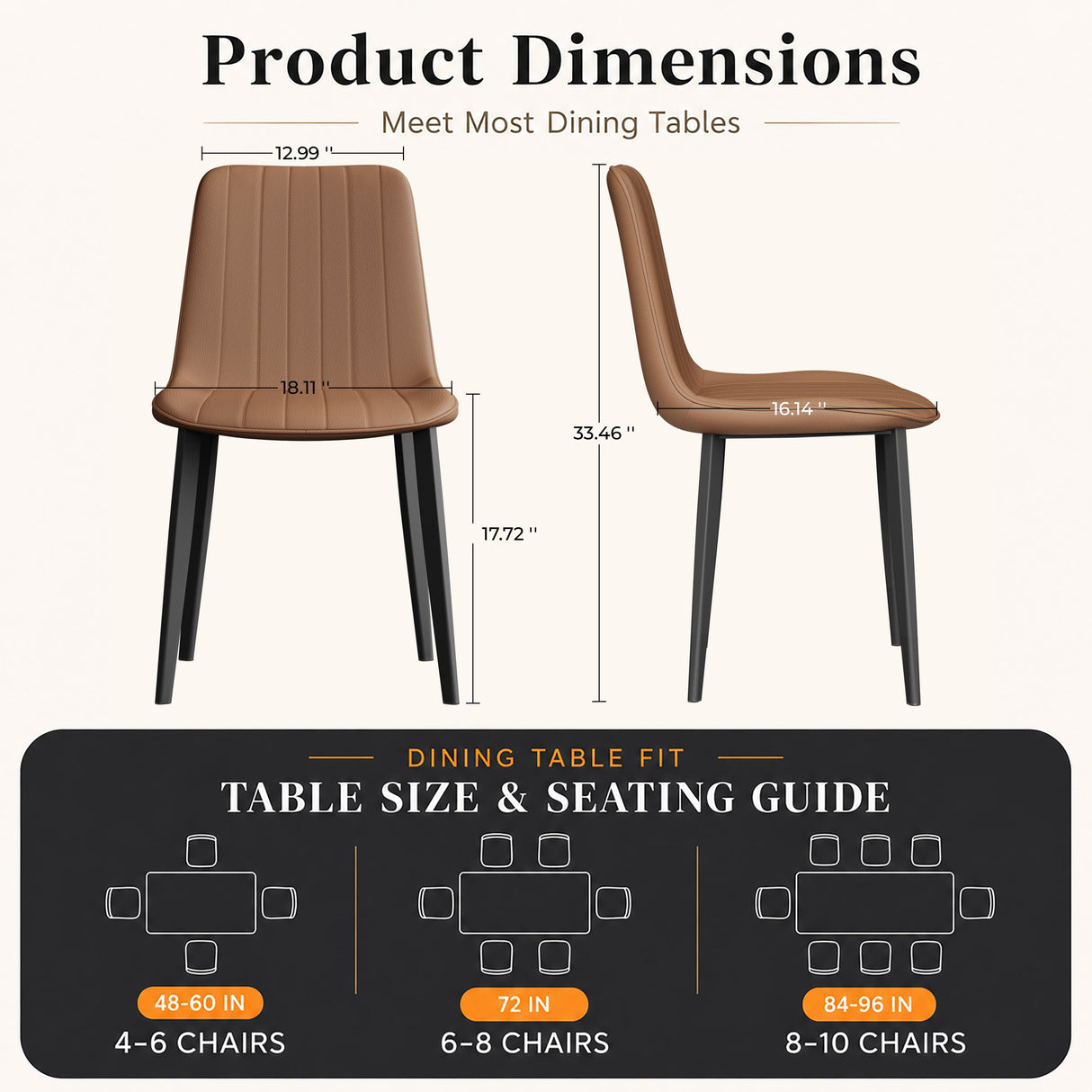 Brown PU Leather Dining Chair with Metal Legs - Set of 4