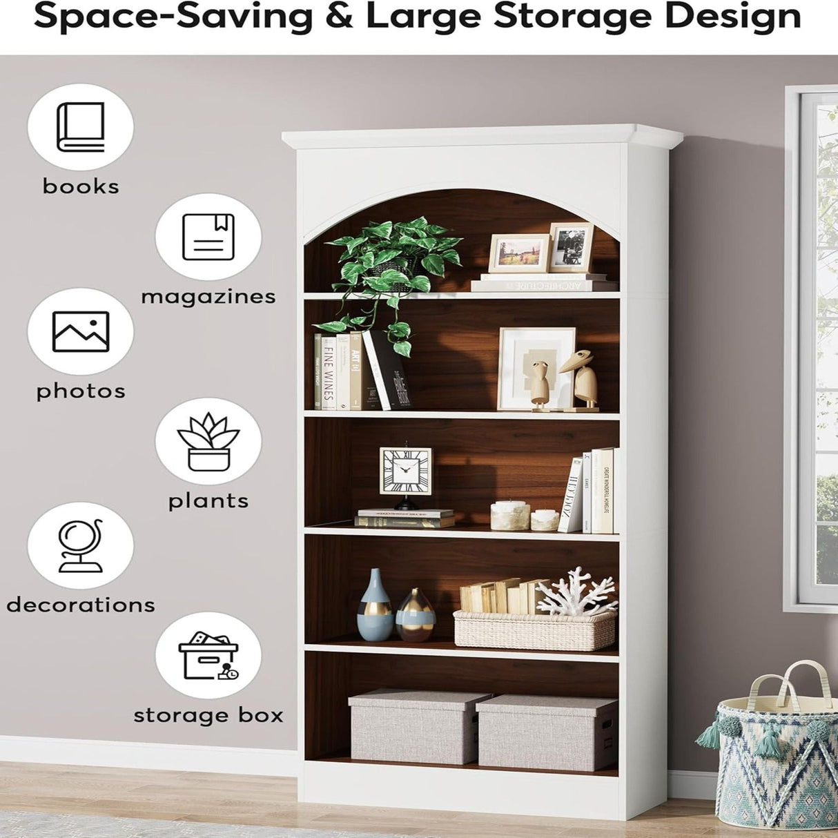 5 Tier Library Bookcase For Living Room