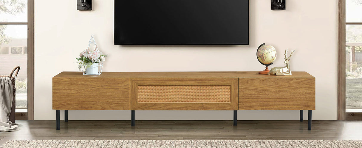 Boho TV Stand for TVs Up to 80" with Rattan Decoration and Metal Legs