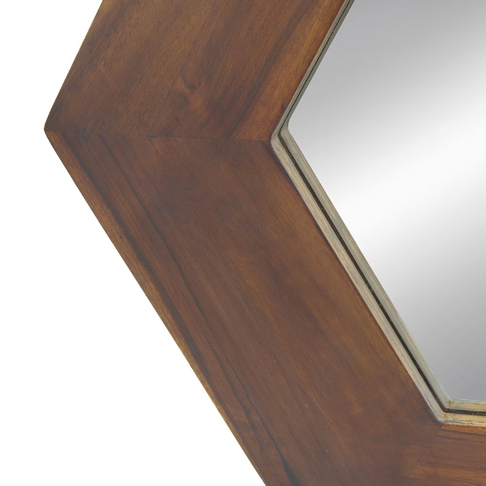 Hexagon Mirror With Natural Wood Frame