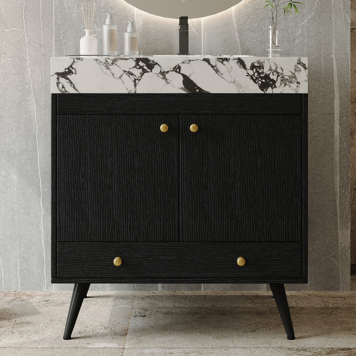 Contemporary Free-standing Bathroom Vanity with Faux Marble Top
