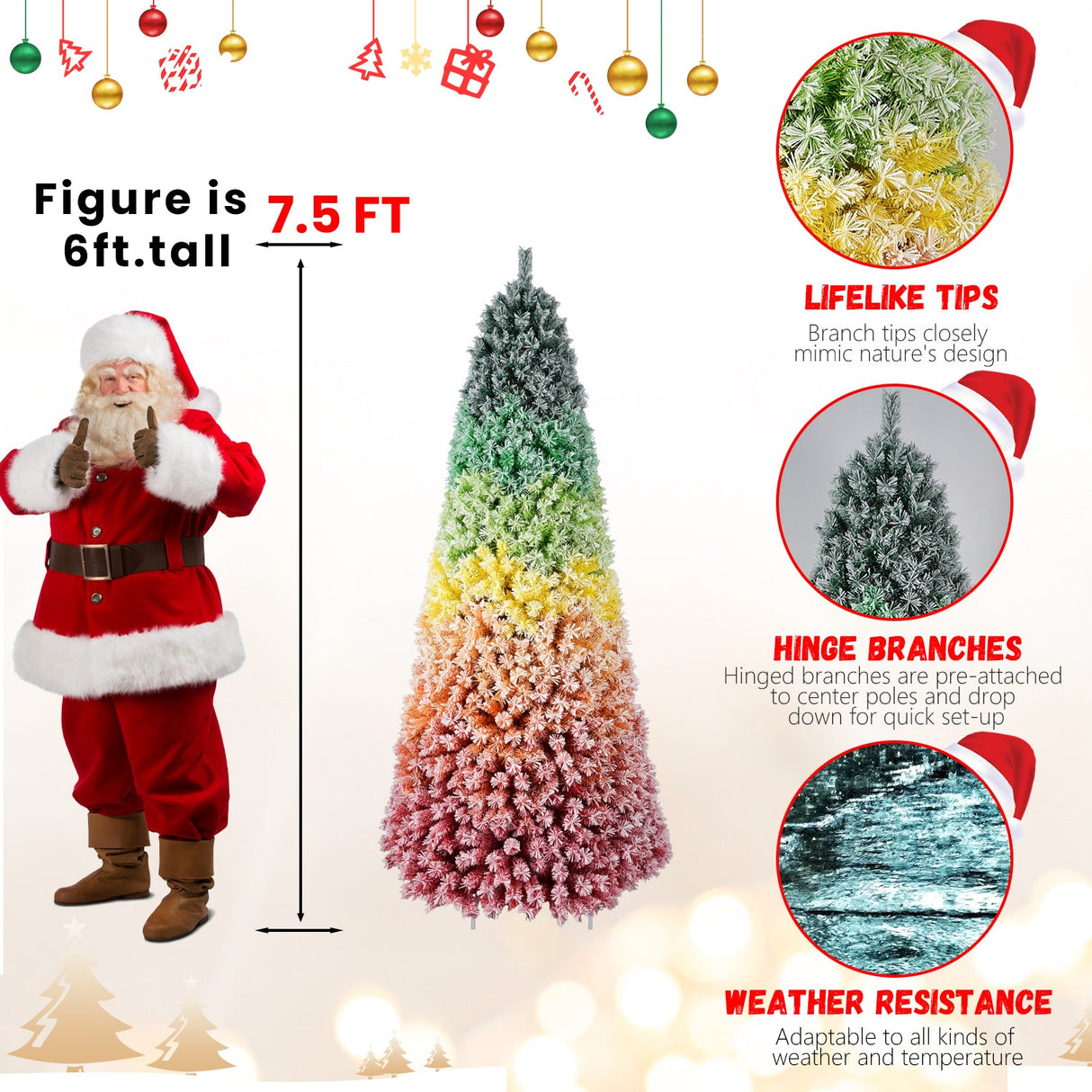 7.5ft Rainbow Gradient Flocked PVC Christmas Tree