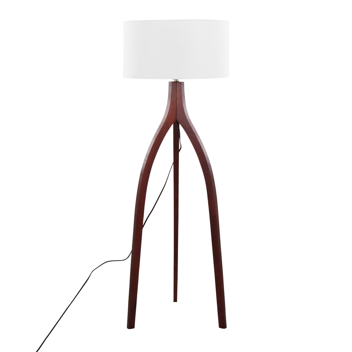 Wishbone Contemporary Floor Lamp in Walnut Wood with White Fabric Shade