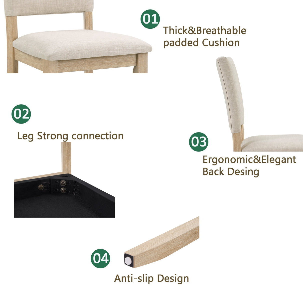 Modern 5-Piece Wooden Dining Table Set for 4 People in Light Oak