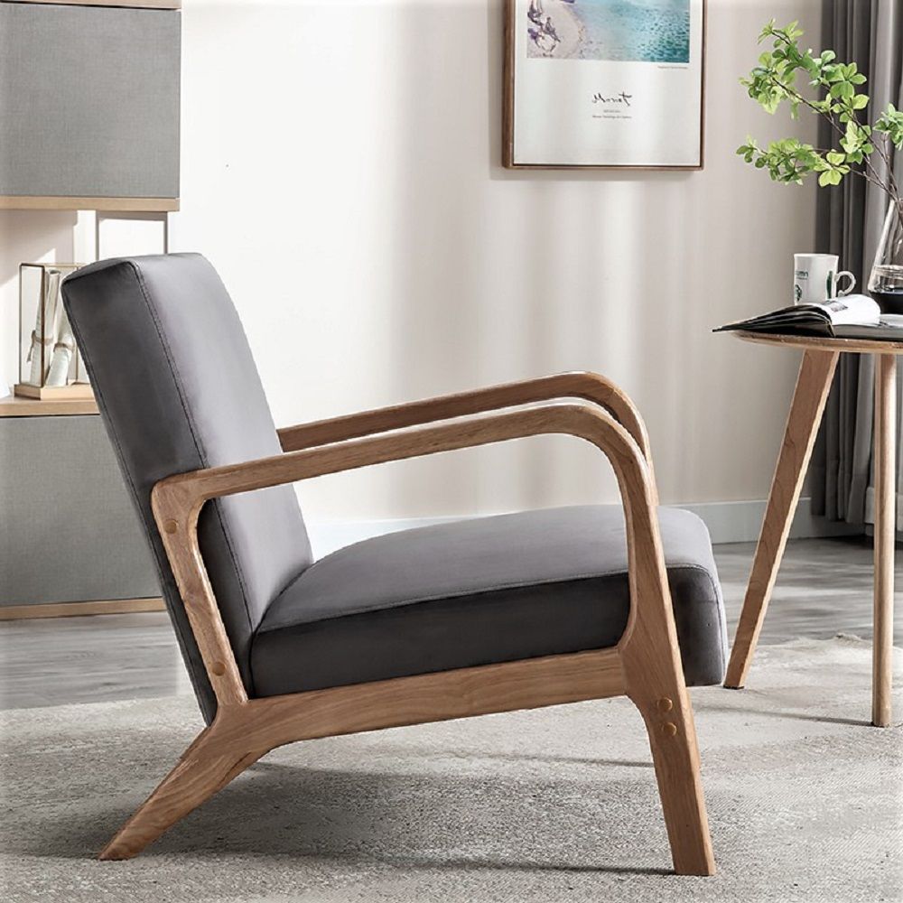 Classic Mid-Century Modern Accent Chairs, Open Framed Armchair With Cushioning