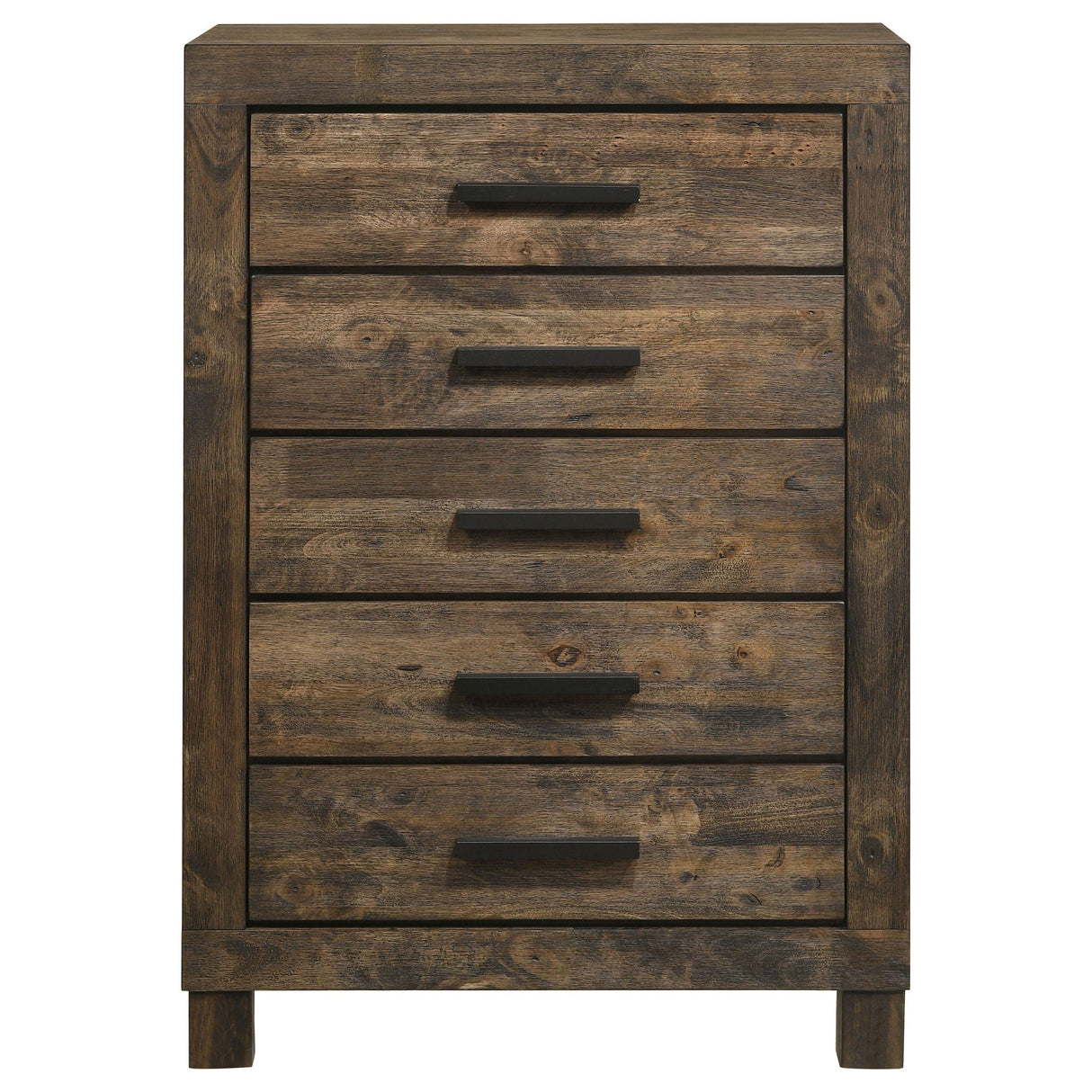 Bren - 5 Drawer Chest With Handles And Block Legs - Rustic