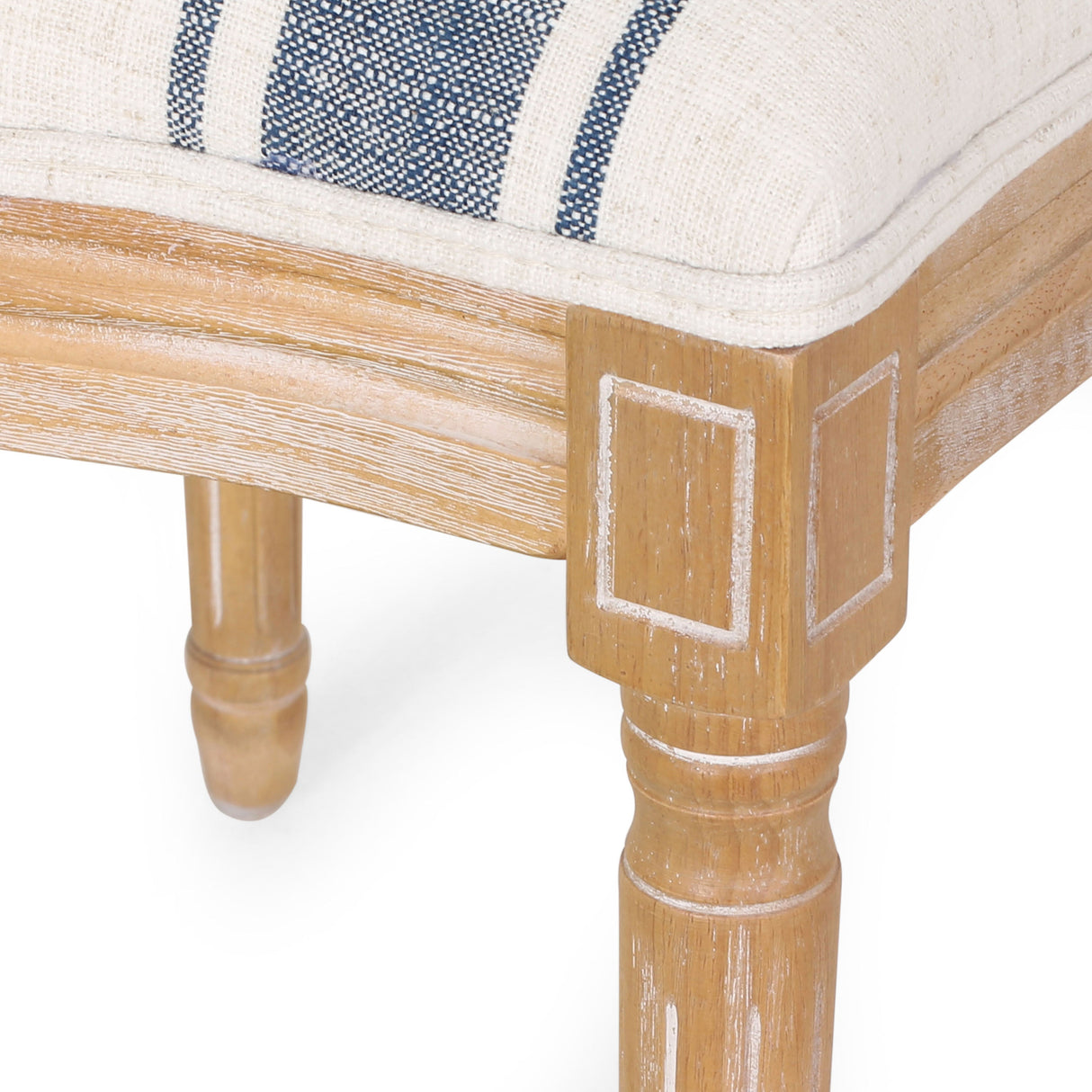 French Country-Inspired KD Dining Chair with Iconic Round Backrest in Blue Fabric