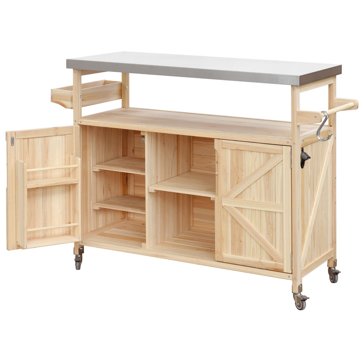 K&K Outdoor Kitchen Island, Rolling Bar Cart & Storage Cabinet