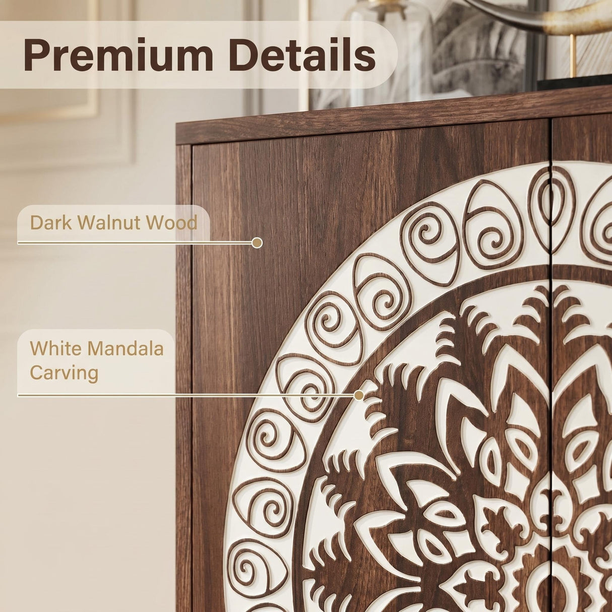 60" Vintage Mandala Carved Sideboard