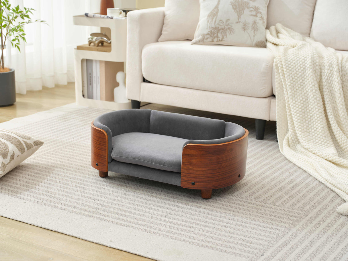 Scandinavian Style Elevated Dog Bed with Solid Walnut Wood Legs