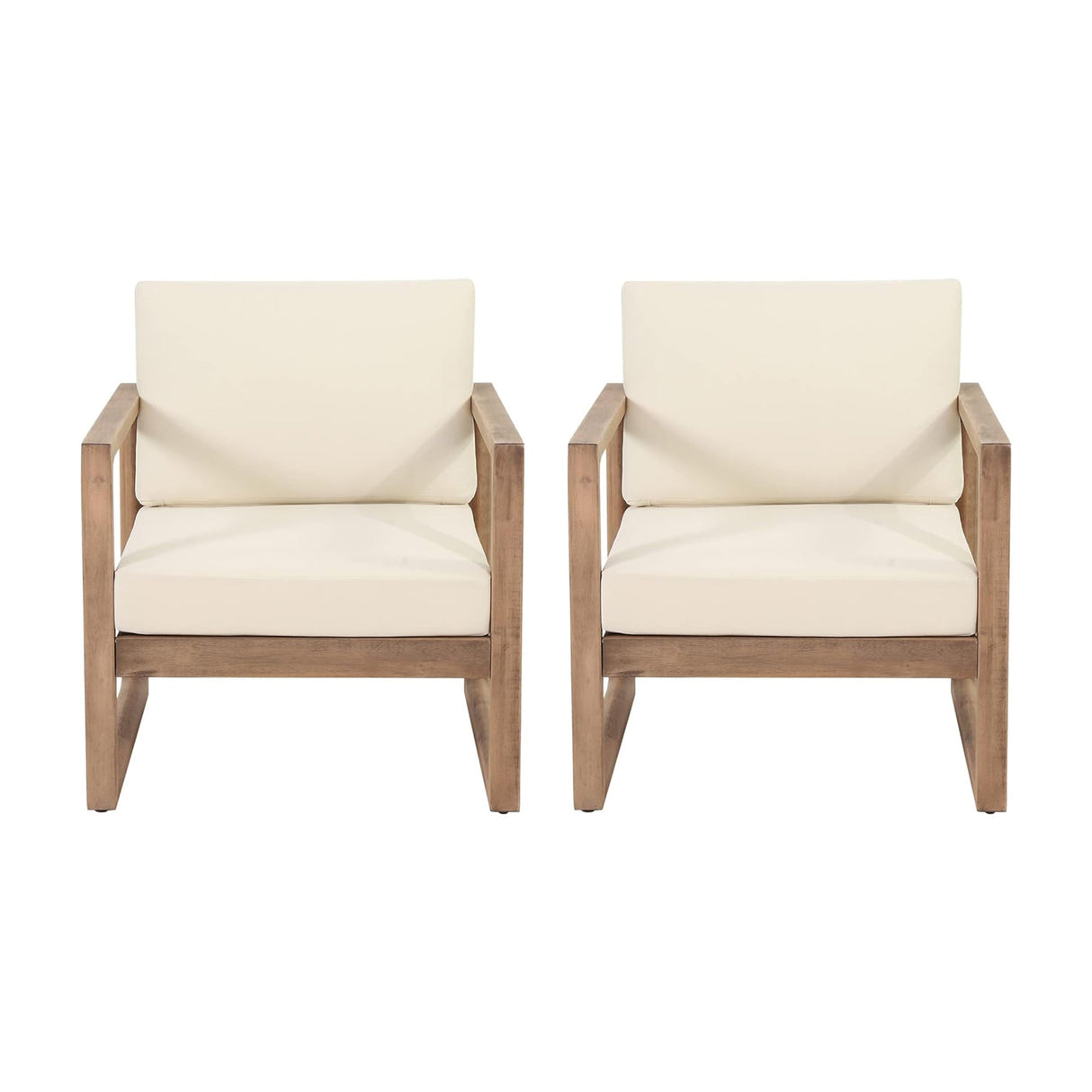 Set of 2 Outdoor Acacia Wood Patio Club Chair