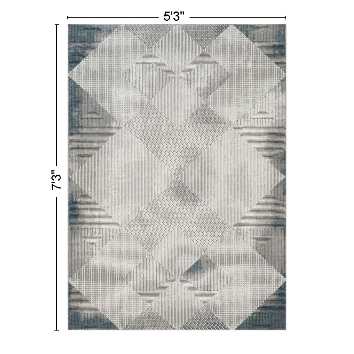 Geometric 3D Area Rug with Layered Texture - Gray/Ivory