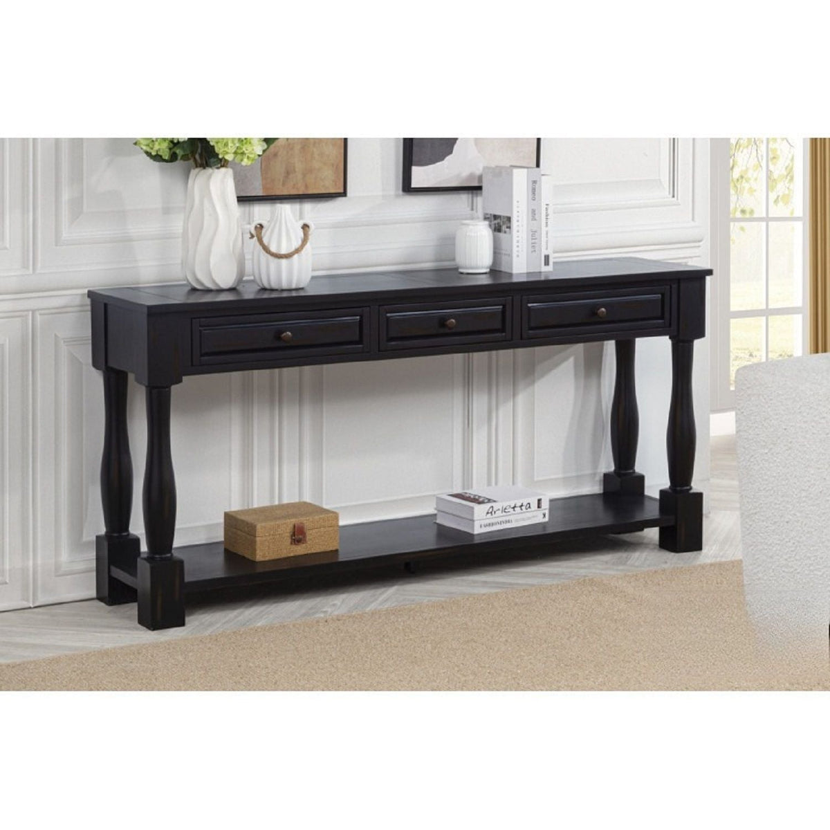 Long Console Table With Drawers And Shelf
