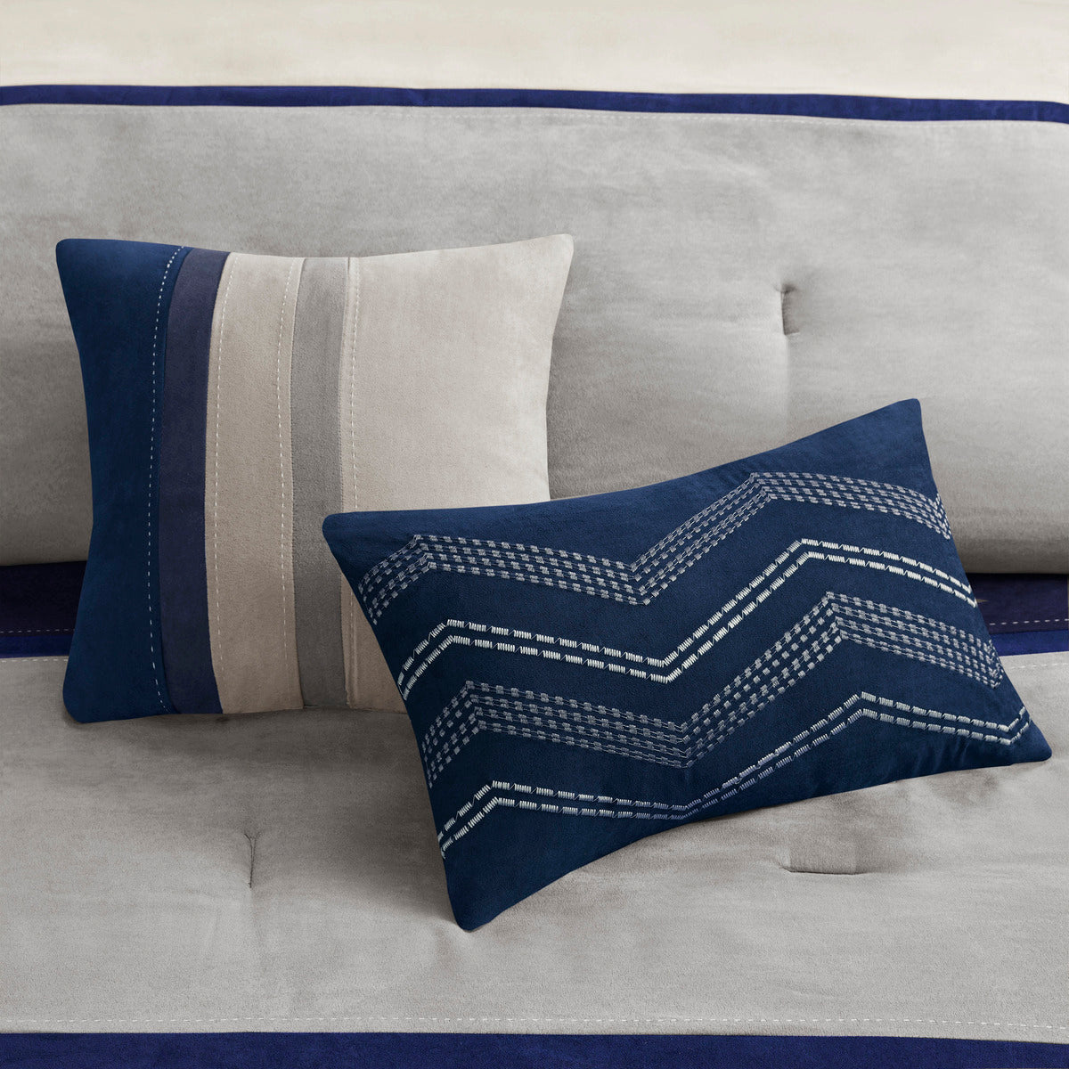 Blue Faux Suede 7 Piece Comforter Set with Hypoallergenic Fill - King