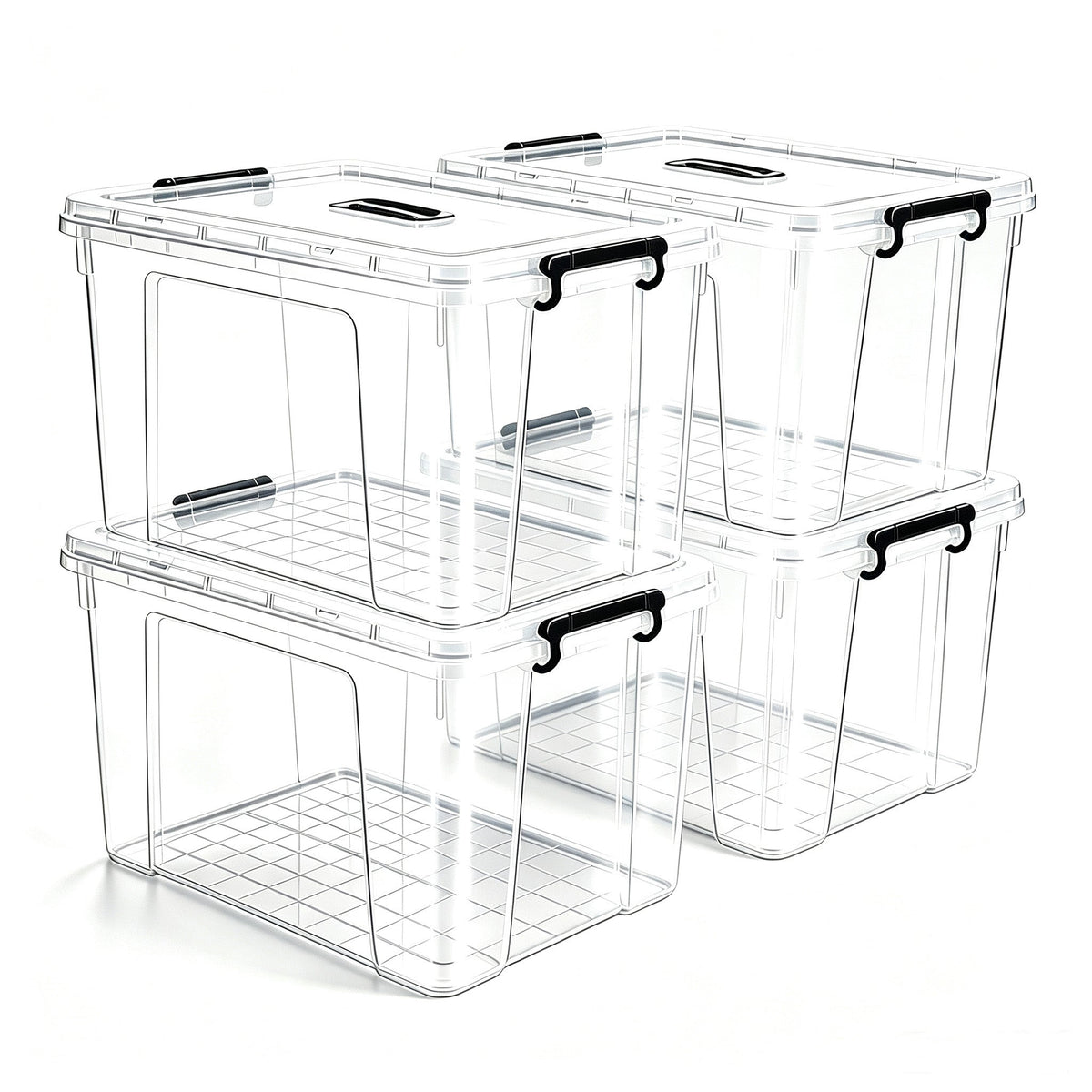 4 Pack 90 QT Plastic Storage Bins with Lids,Clear Stackable Bins with Secure Latches and Handles Heavy-Duty Storage Containers For Home Office and Garage Organization