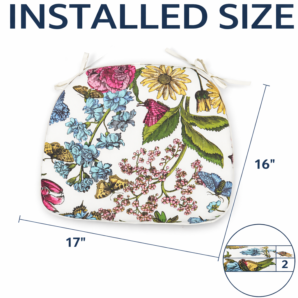 Outdoor Patio Chair Cushions, Water-Repellent U-Shape Foam - Botanical Floral Print