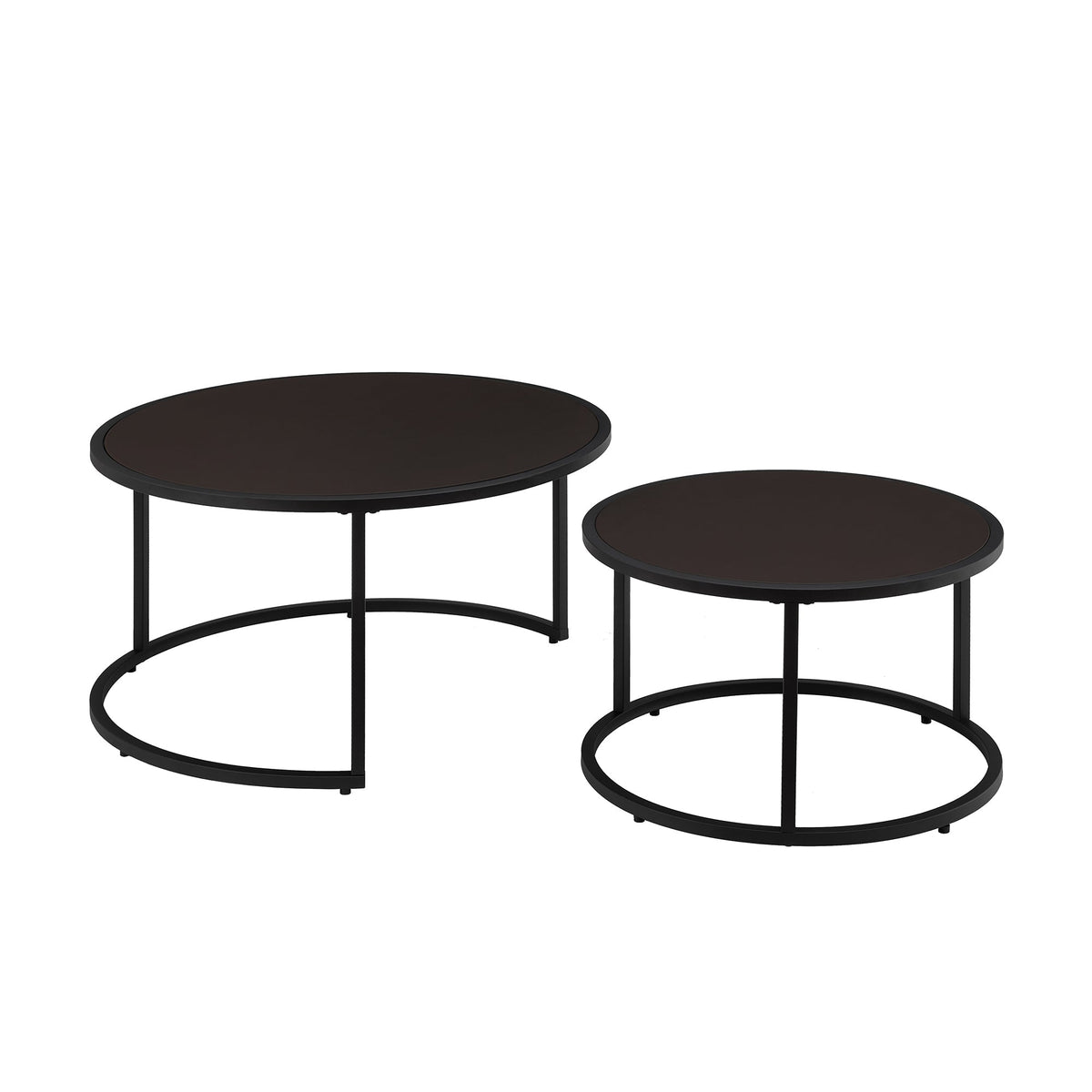 Modern Faux Leather Nesting Coffee Table Set with Black Metal Base - Dark Brown