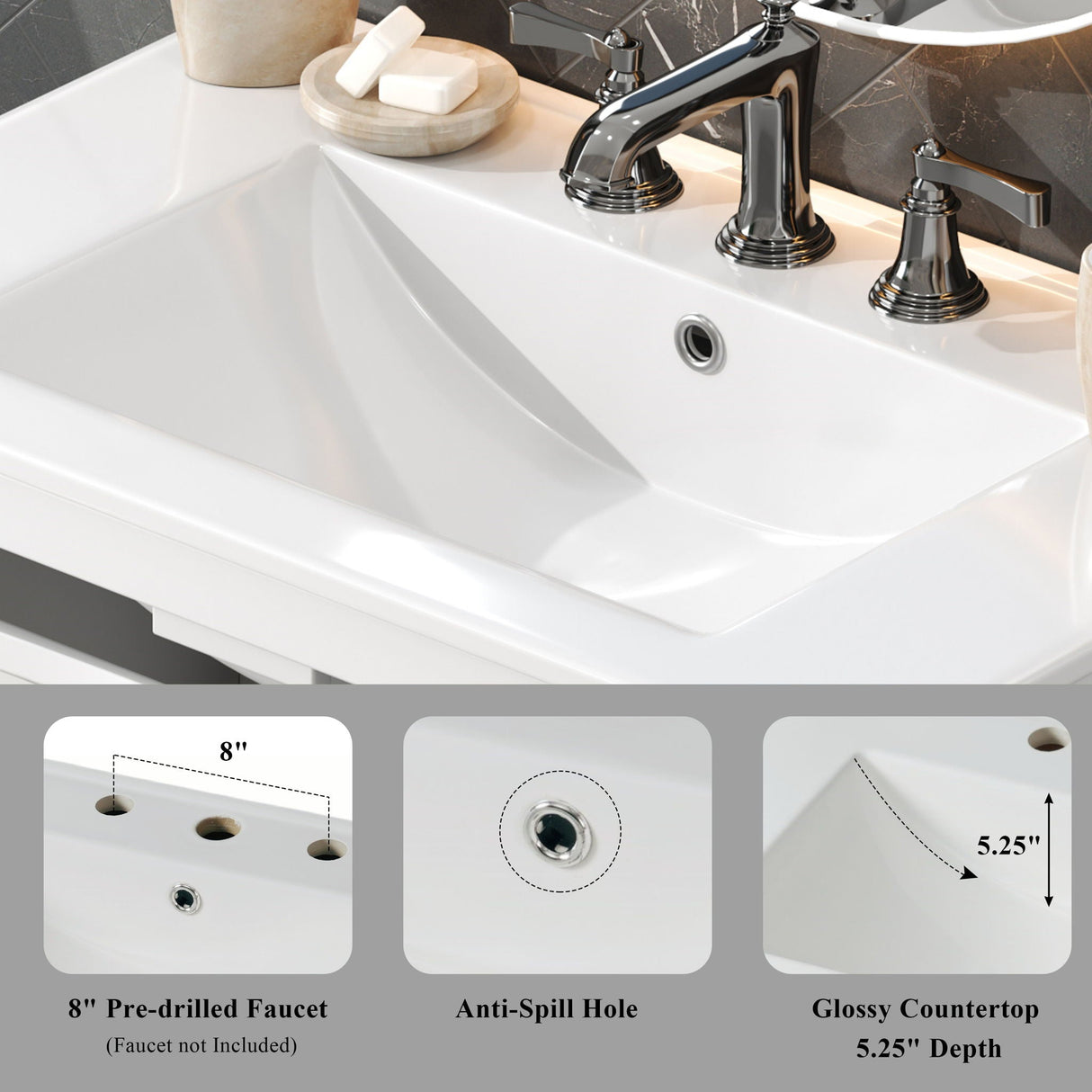 Bathroom Vanity With Ceramic Sink, Adjustable Shelf & Tip Out Tray