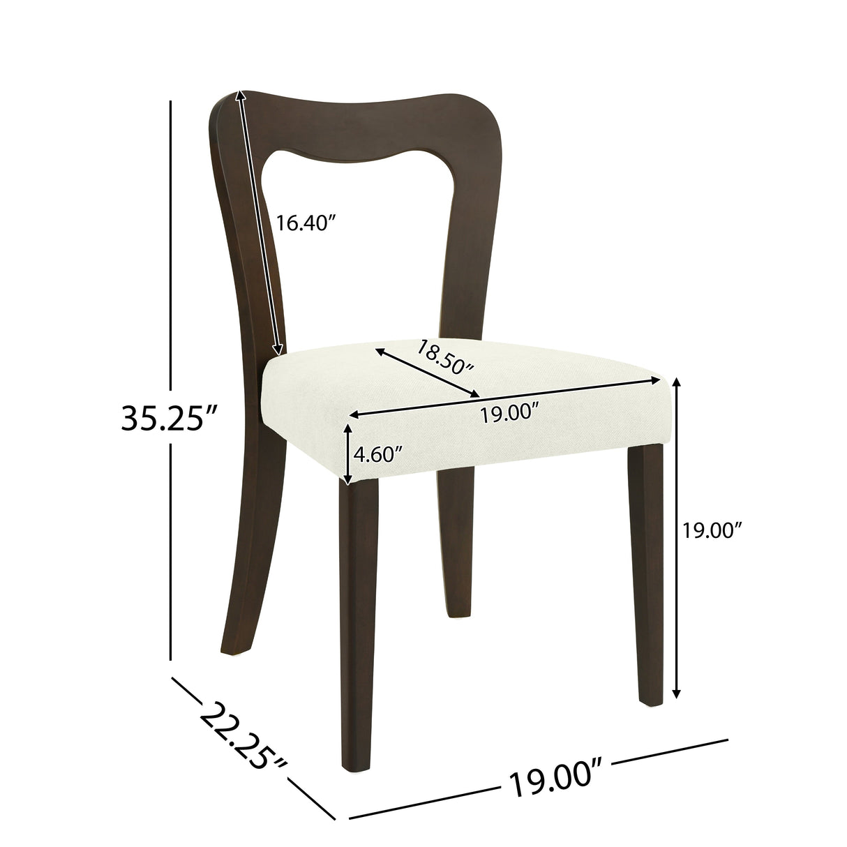 Dining Chair Without Arm Set of 2 (Dark Brown + Beige)