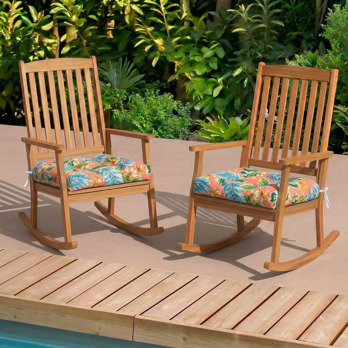 Outdoor Chair Cushions Set of 2, 19 x 19 x 4 Inch Tufted Seat Cushions with Ties
