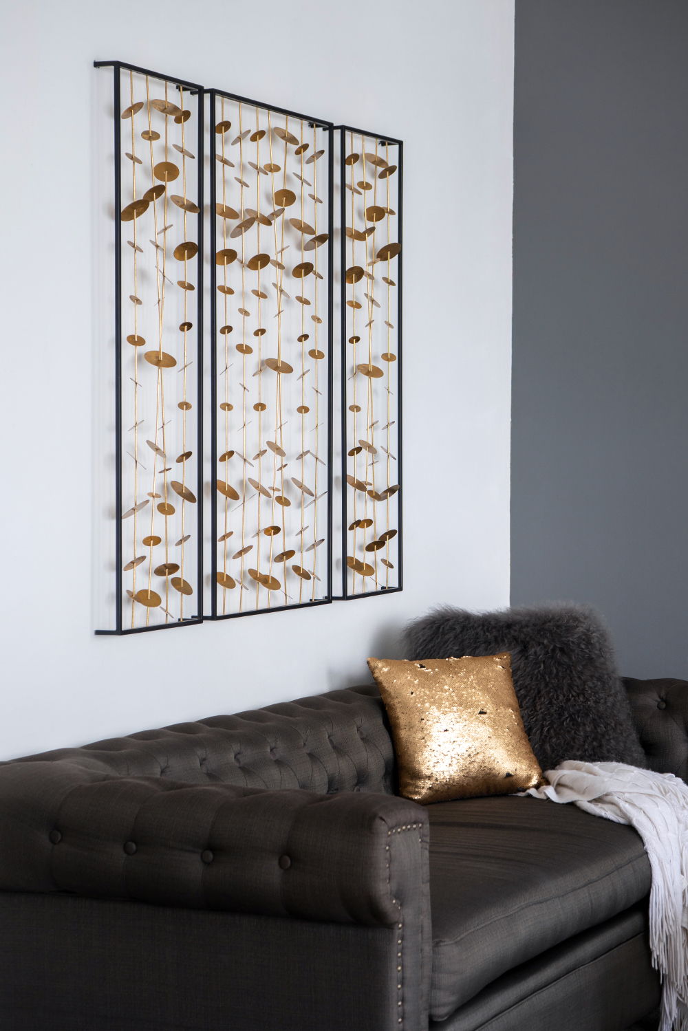 Metal Decorative Wall Art With Frame, Wall Decor For Living Room (Set of 3) - Gold