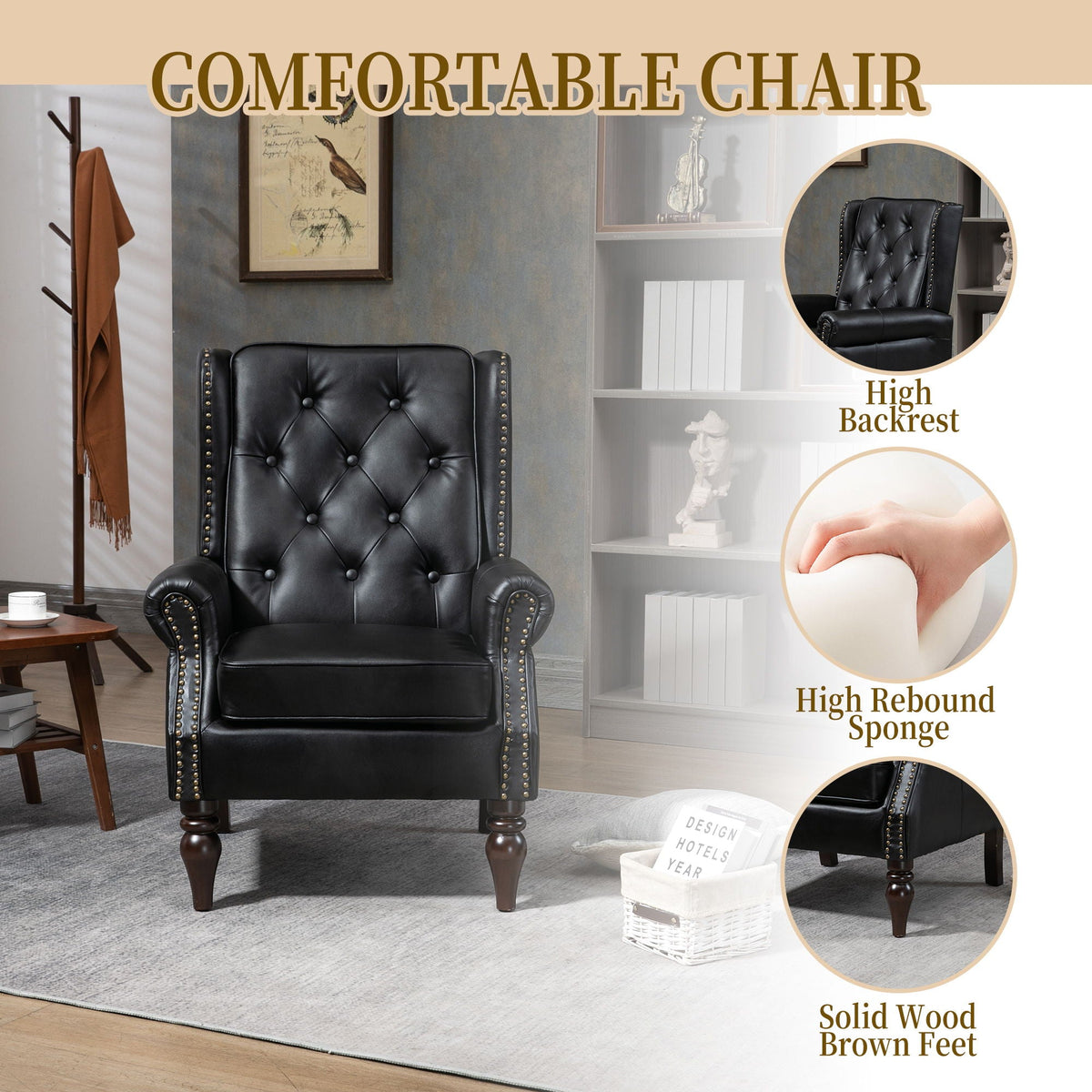 Modern Accent Armchair With Sturdy Wood Legs