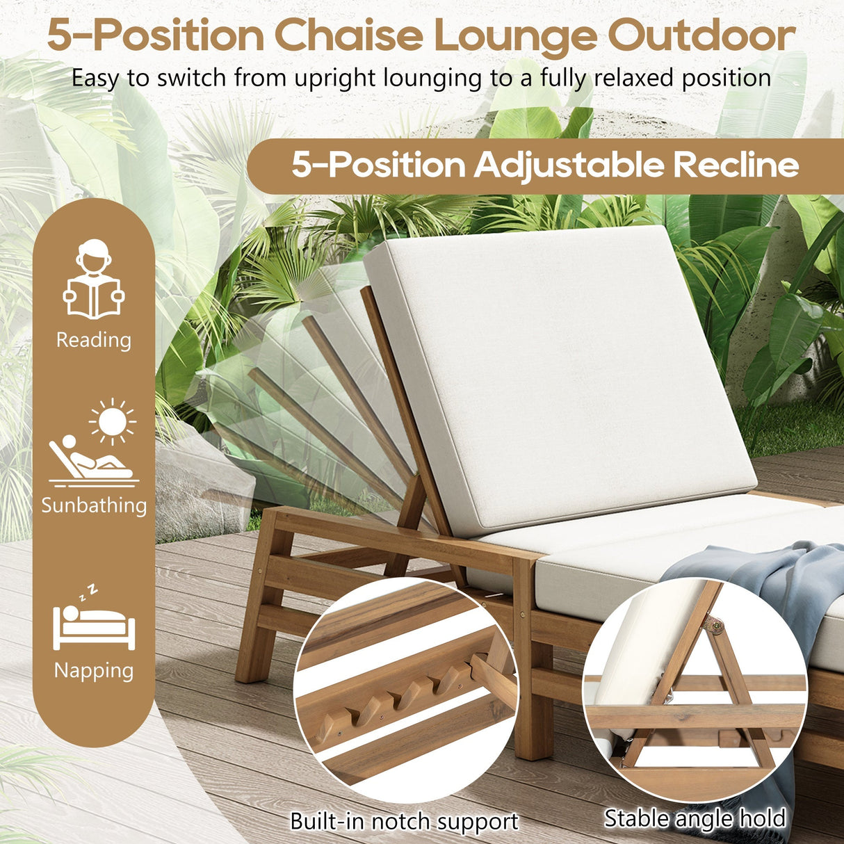 TREXM 5-Position Adjustable Outdoor Chaise Lounge Set of 2