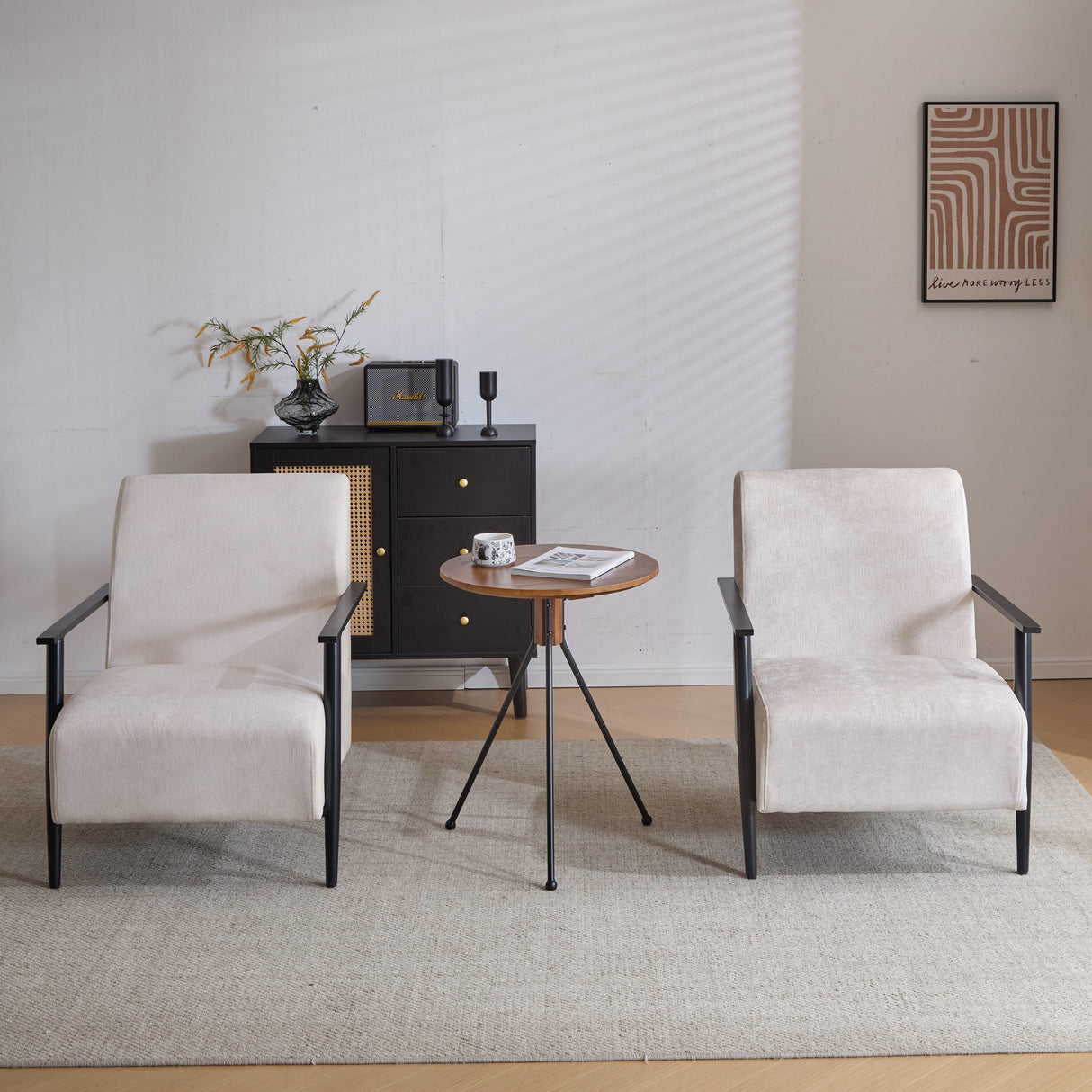 Modern Beige Lounge Chair Set with Polyester Upholstery and Metal Frame26.38' for Living RoomBedroomOffice
