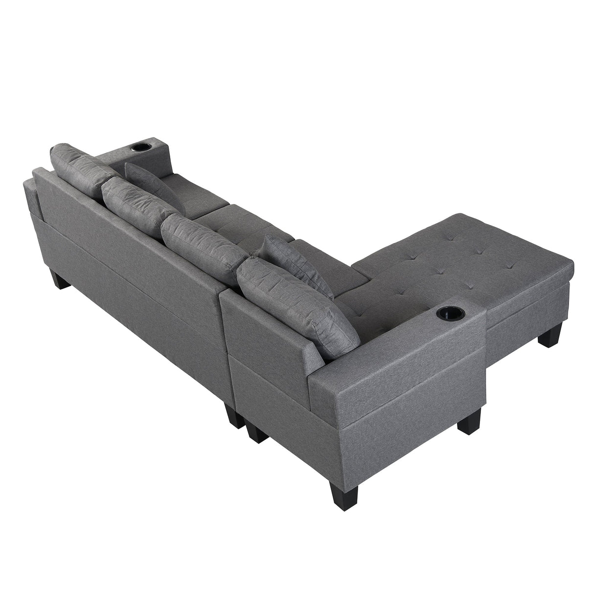 Modern Sectional Sofa Set with L Shape Chaise Lounge and Cup Holders