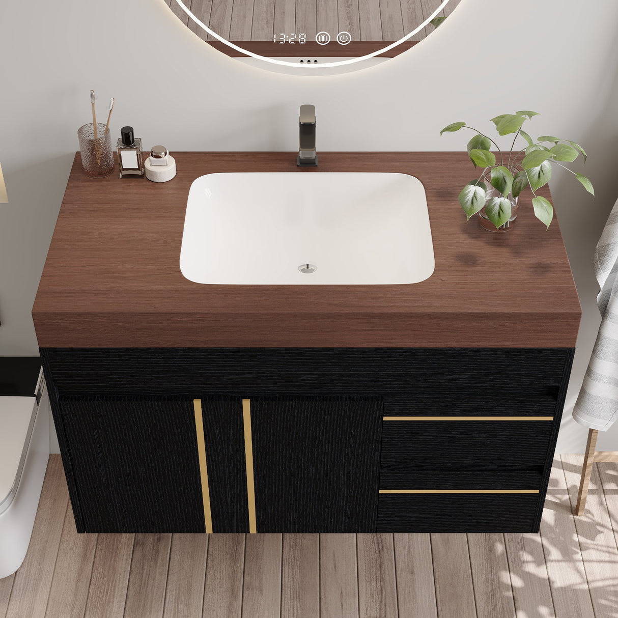 36" Floating Bathroom Vanity with Ceramic Sink and Faux Marble Top