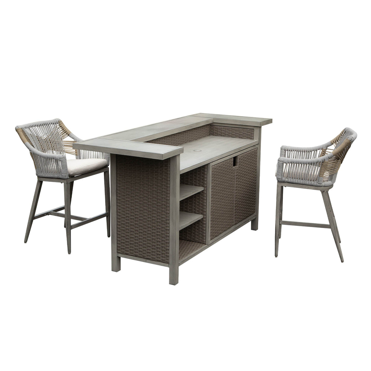 Outdoor Home Bar Unit Set of 3, All-Weather Wicker & Aluminum Frame