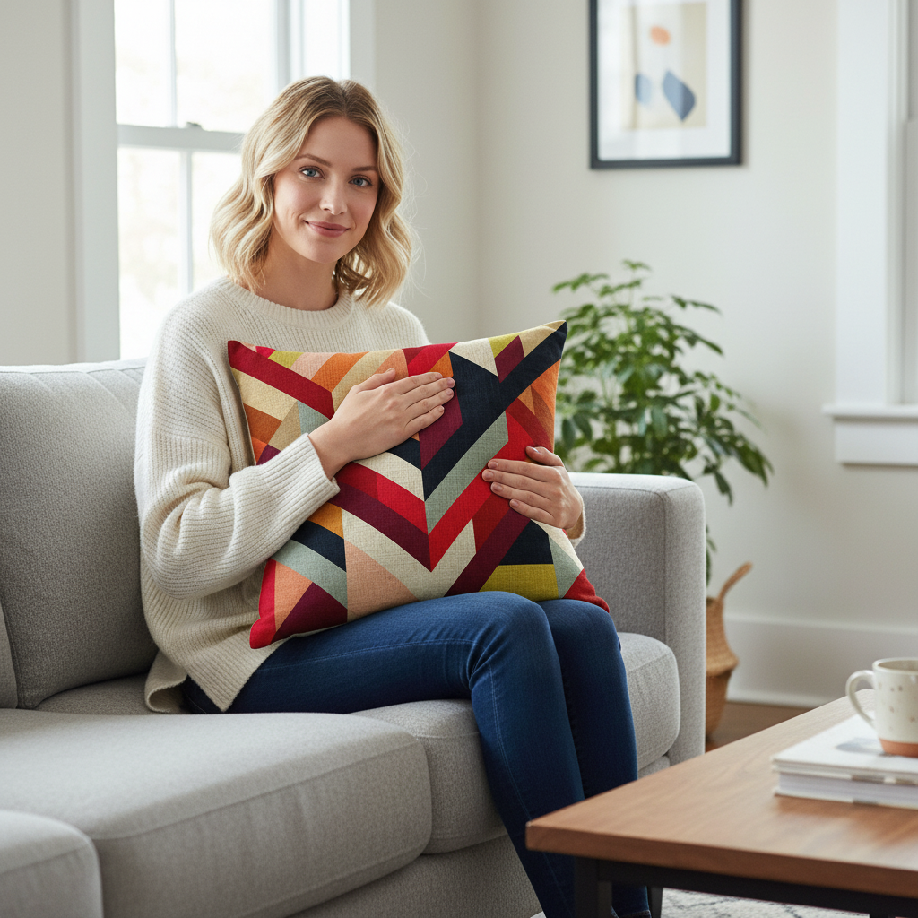Set of 2 Square Geometric Pattern Throw Pillow (With 450g Inserts) size 18"x18"